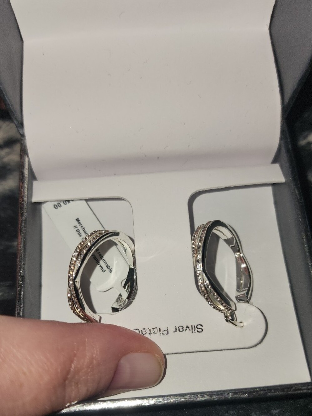Triple-Row Silver Plated Hoop Earrings with Pavé Crystals